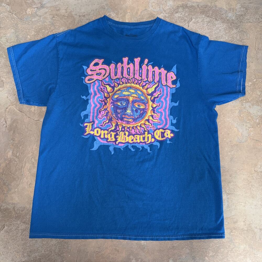 Sublime Band Short Sleeve Crew Neck Pre Torn T Shirt Mens Size Large L Blue